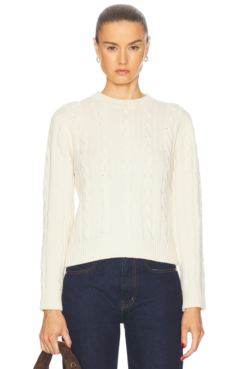 Cable Crewneck Sweater in Ivory