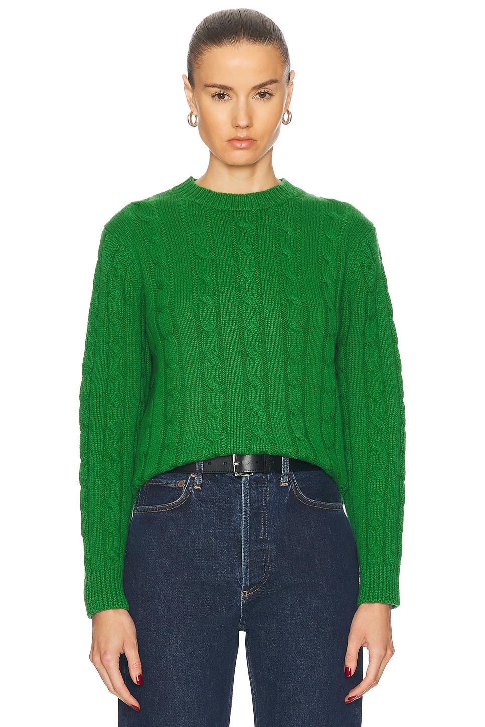 Cable Crewneck Sweater in Green