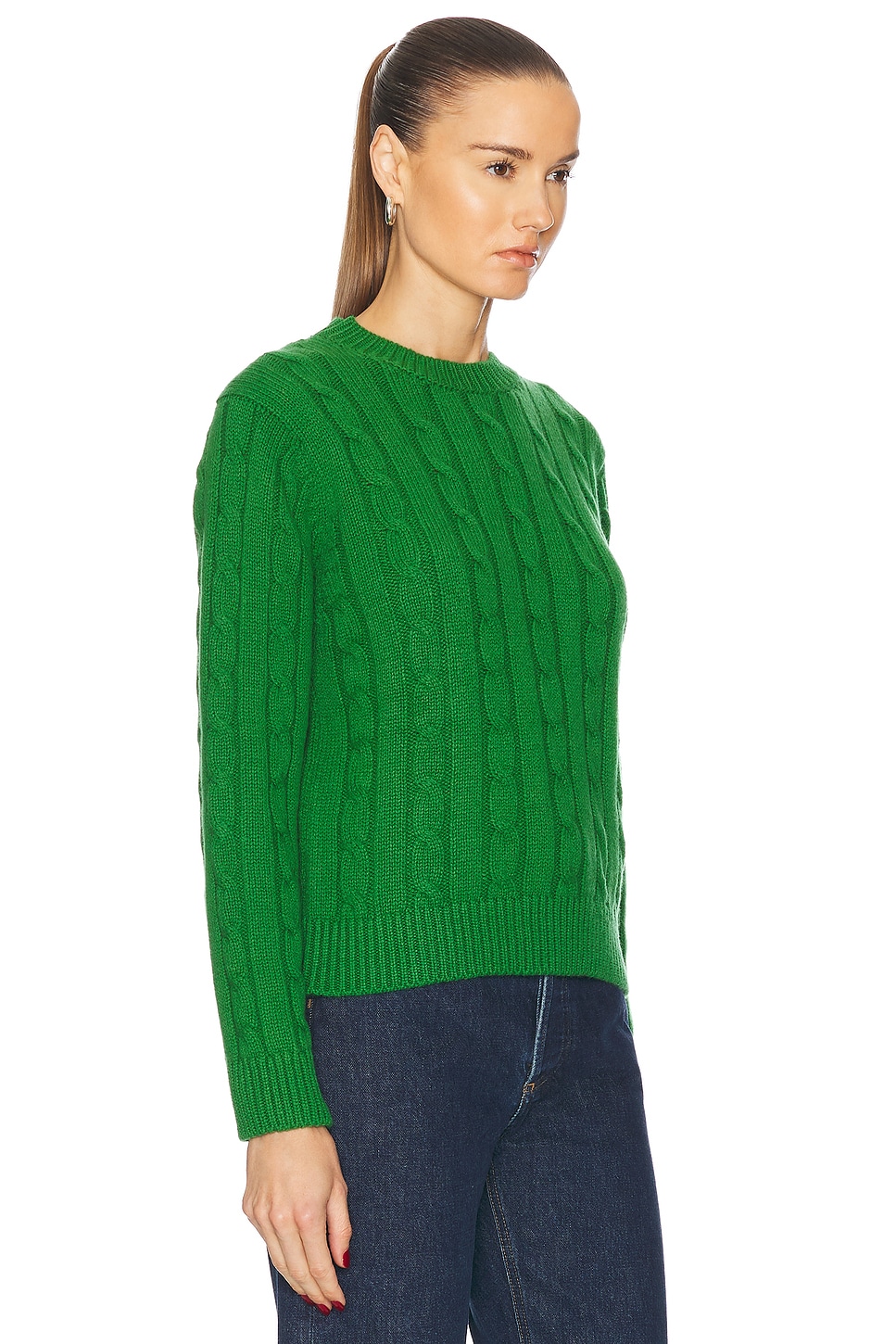 Shop And-daughter Cable Crewneck Sweater In Pagoda Green