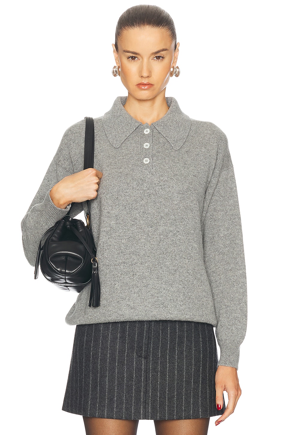 Edith Plain Polo Sweater in Grey