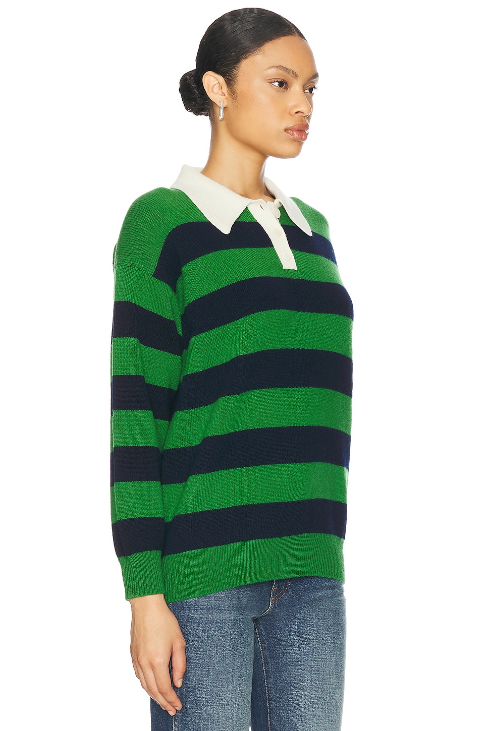 Shop And-daughter Edith Stripe Polo Sweater In Pagoda Green & Navy