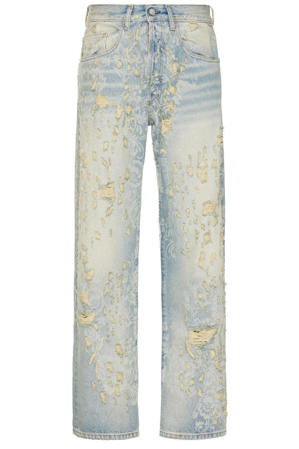 Destroyed Lace Batten Jeans in Blue