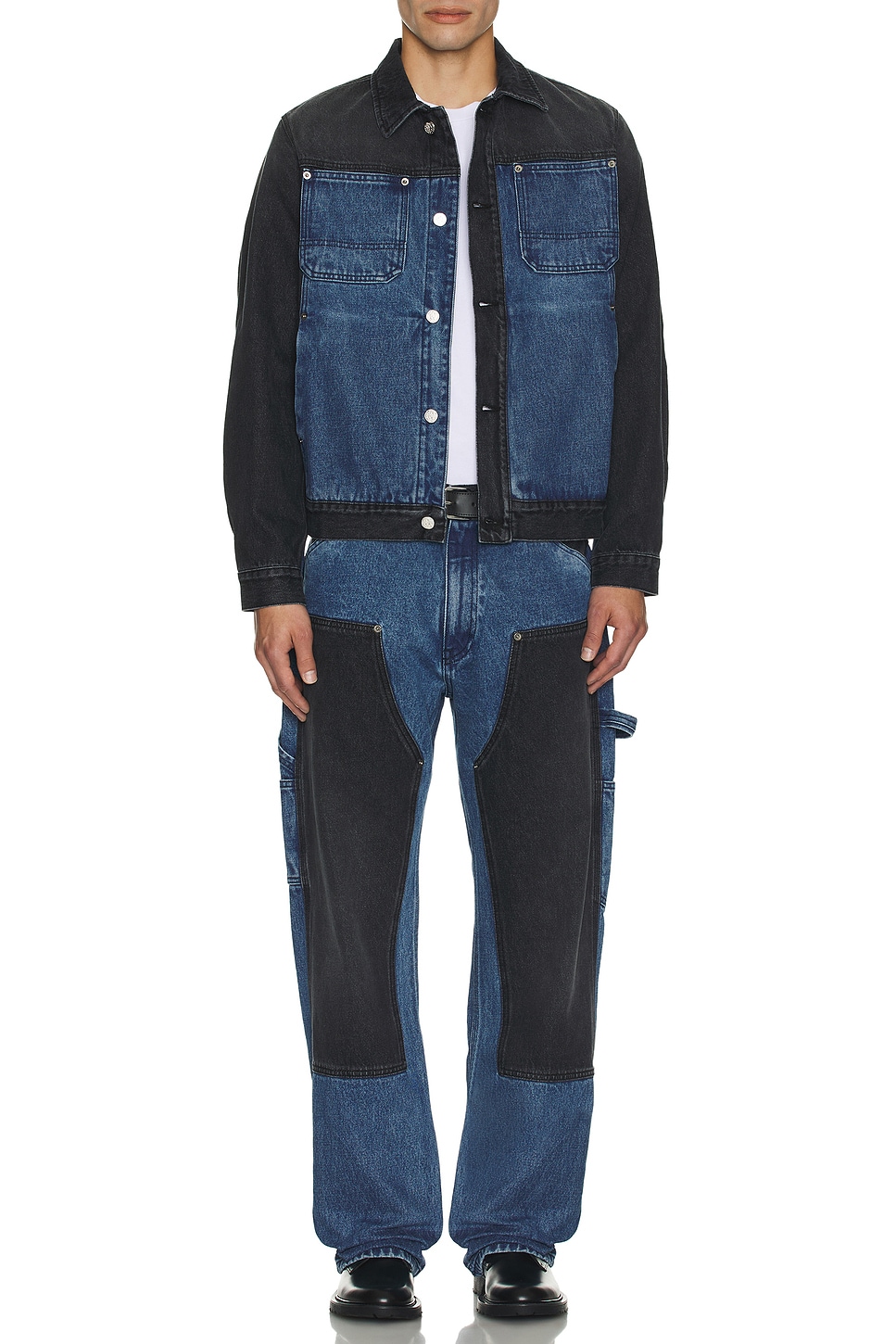 Image 1 of Aries Colourblocked Denim Work Jacket in Black & Blue