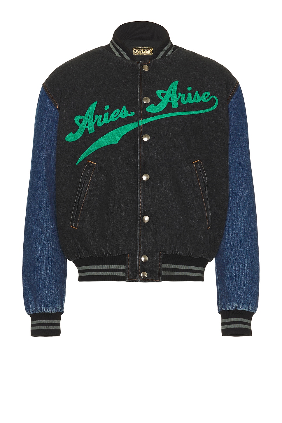 Varsity Denim Jacket in Black,Blue