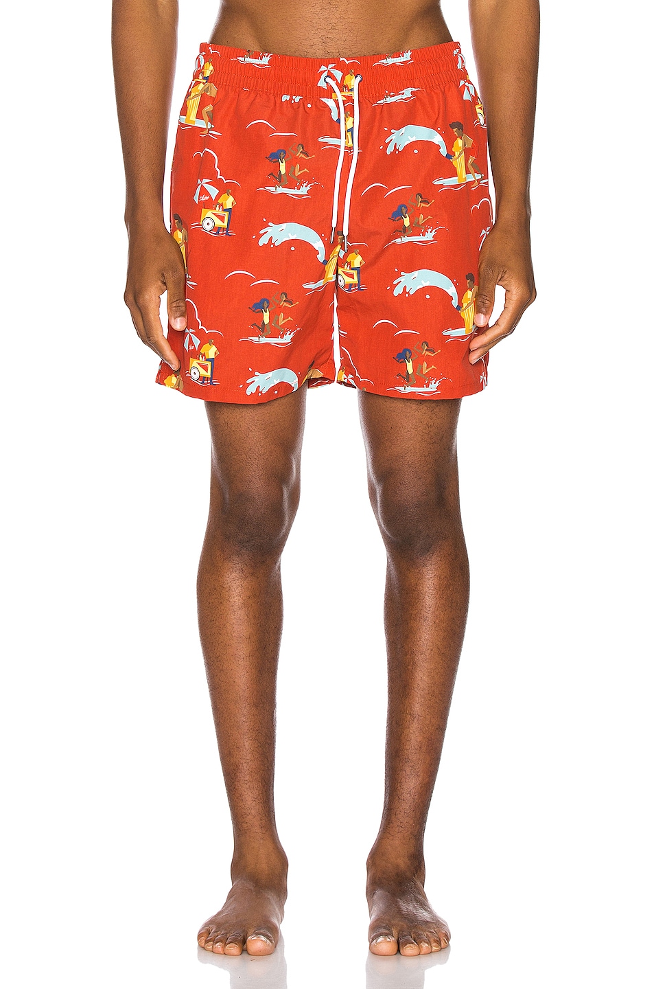 Image 1 of Aime Leon Dore Block Party Swim Trunks in Mineral Red Combo
