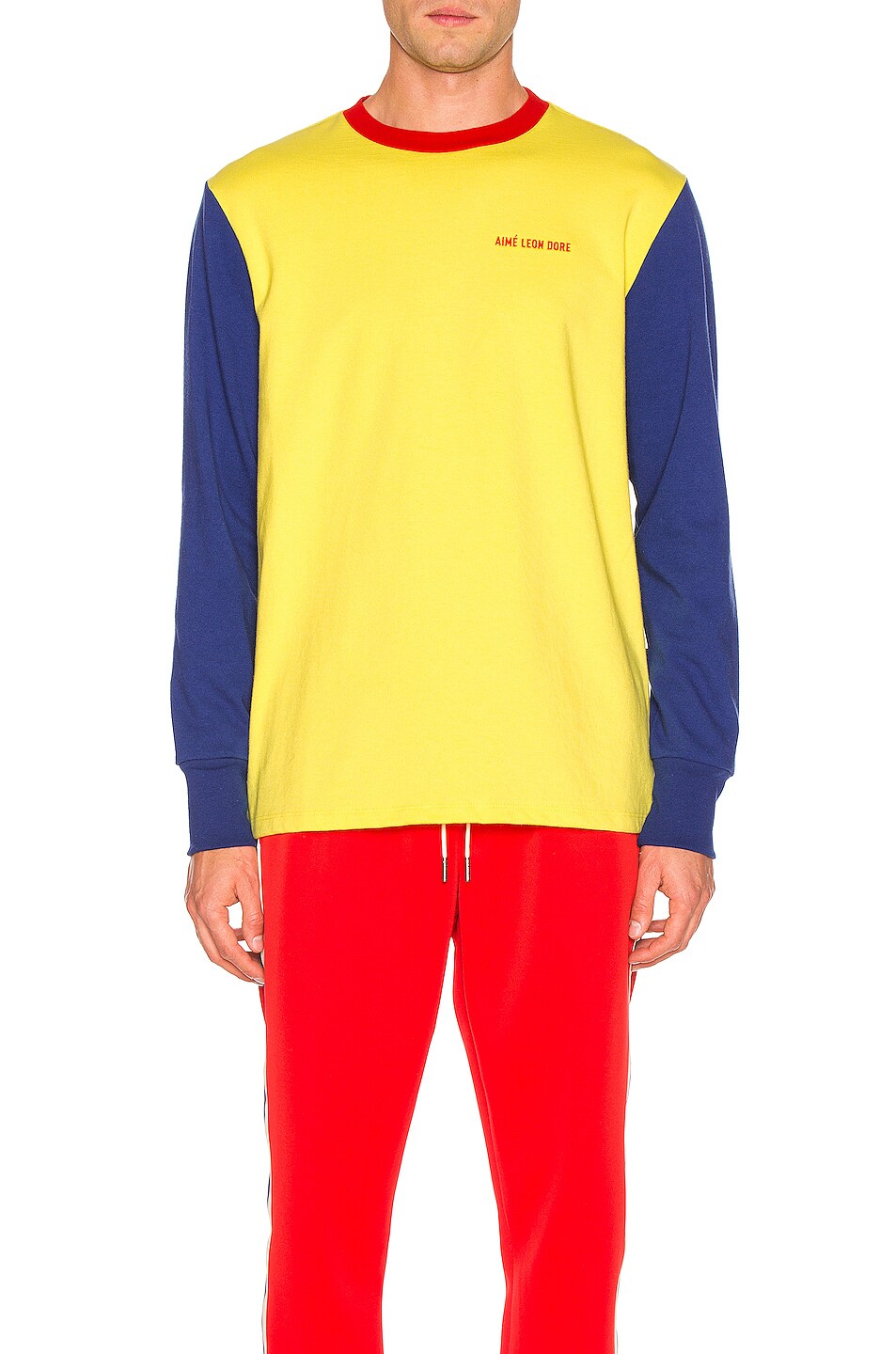 Image 1 of Aime Leon Dore Color Blocked Logo Sweatshirt in Highlighter Yellow