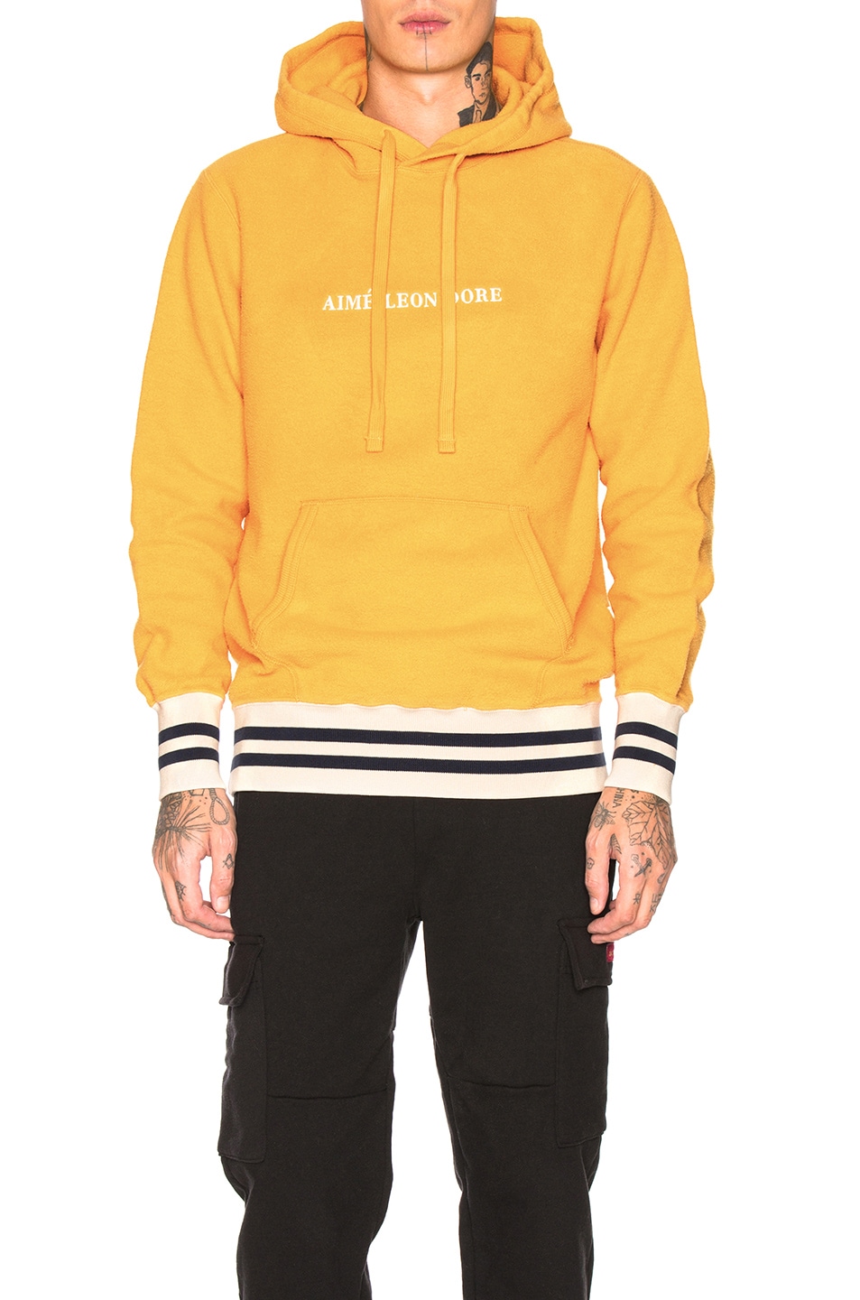Image 1 of Aime Leon Dore Reverse Fleece Hooded Sweatshirt in Mustard
