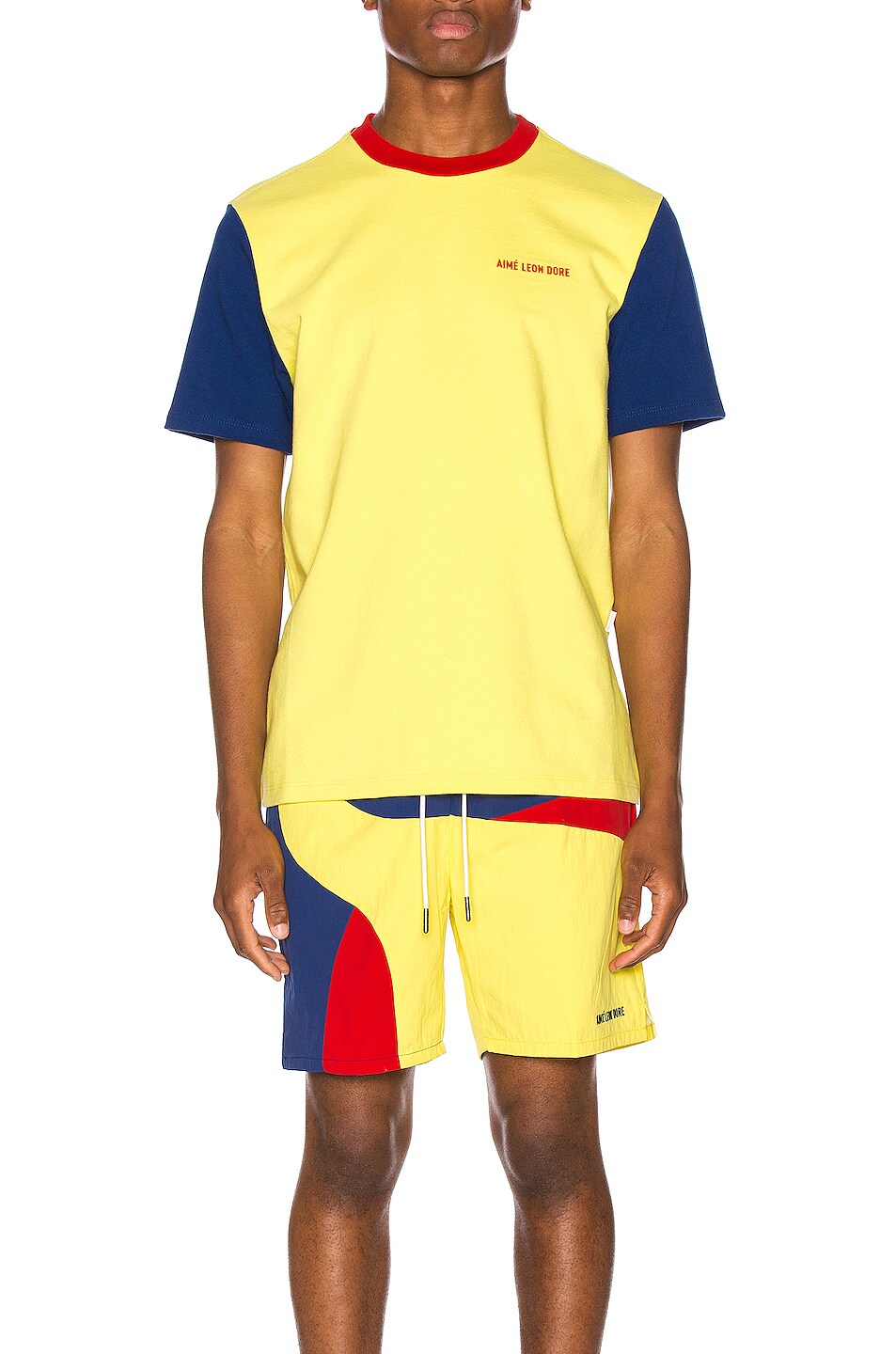 Image 1 of Aime Leon Dore Color Blocked Logo Tee in Highlighter Yellow