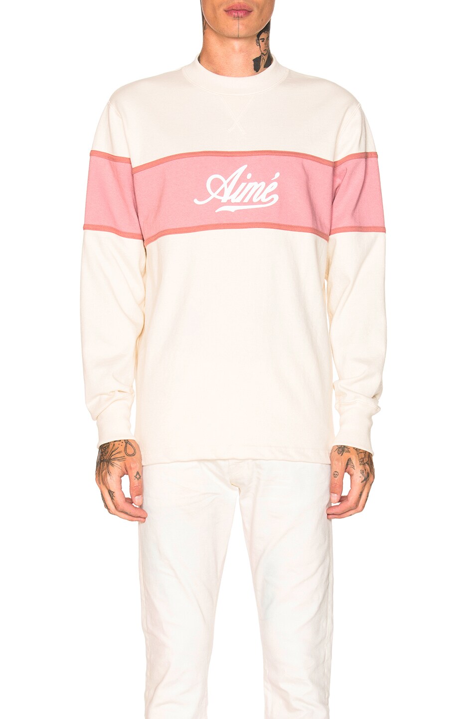 Image 1 of Aime Leon Dore Rugby Crewneck in Natural & Dusty Pink & Clay