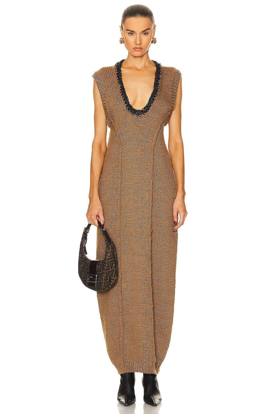 Leather Crochet Cocoon Dress in Brown