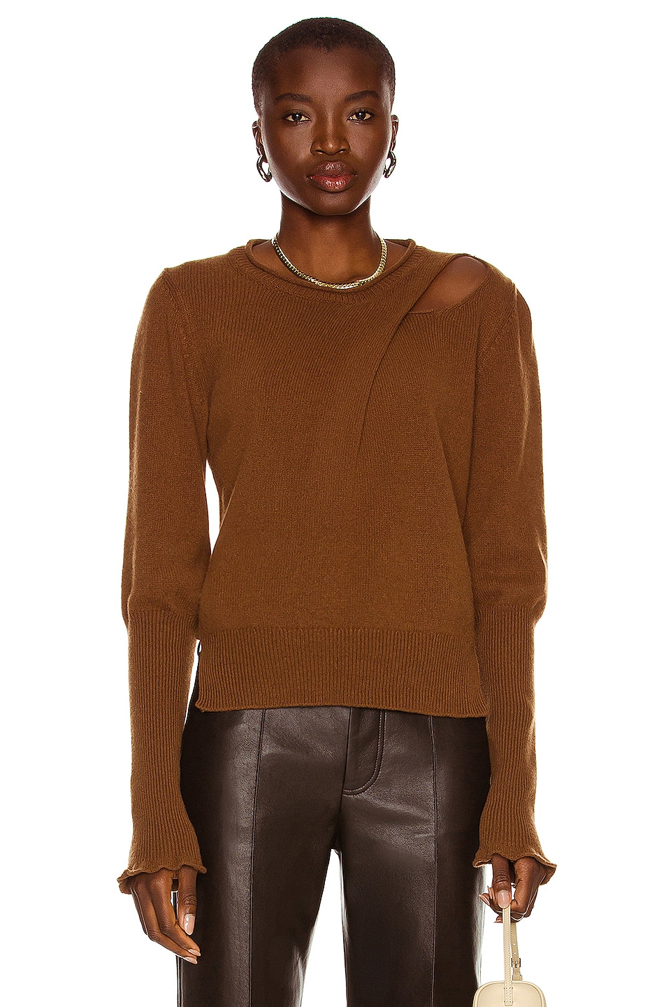 Image 1 of Aisling Camps Recycled Cashmere Draped Crewneck Sweater in Chocolate