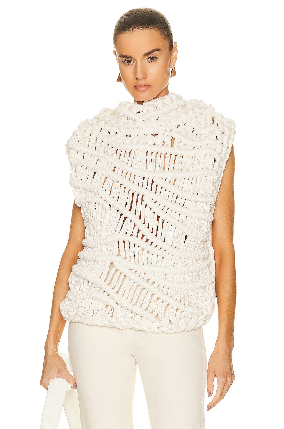 Image 1 of Aisling Camps Sleeveless Macrame Hoodie in Ivory
