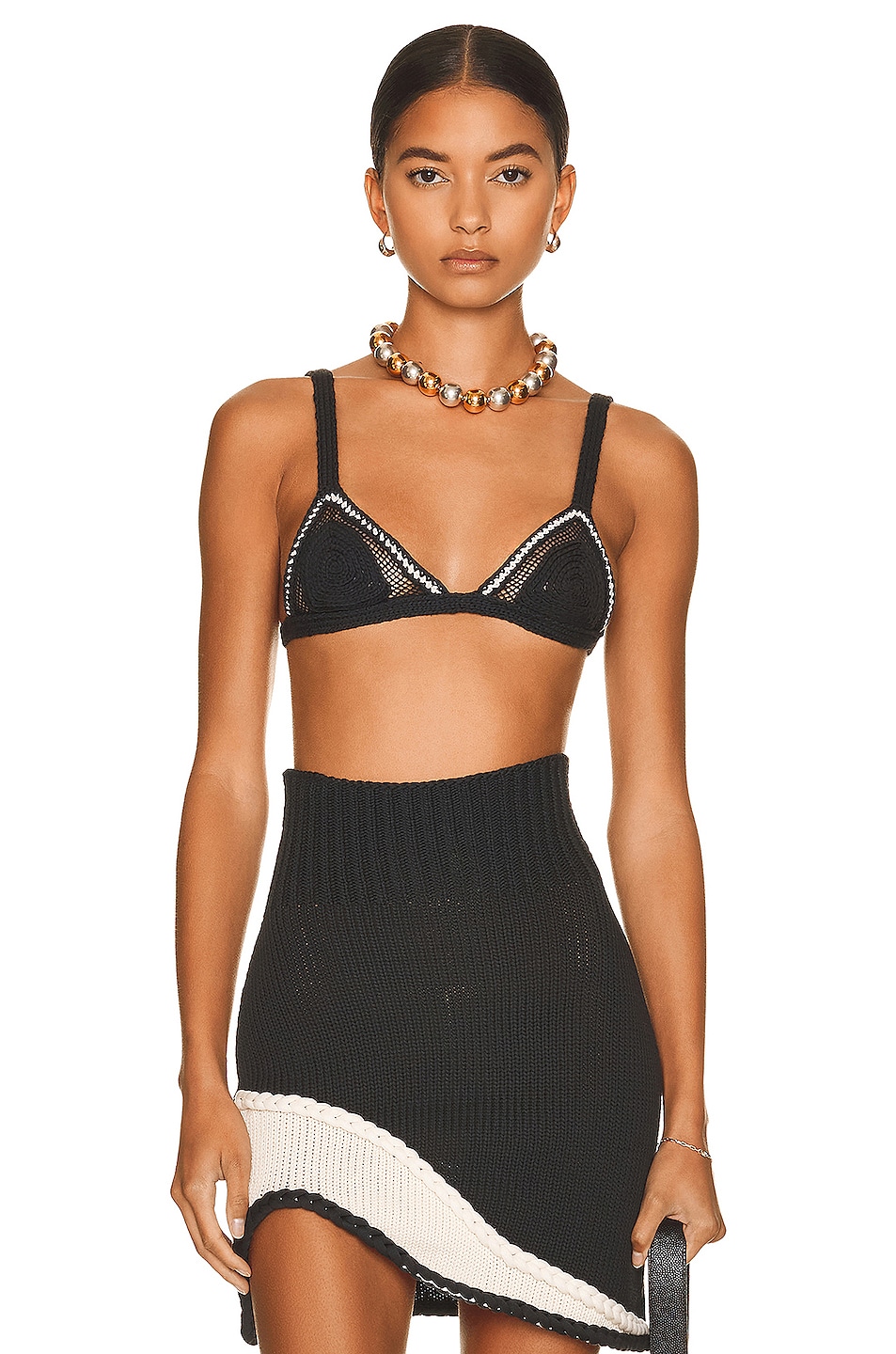 Image 1 of Aisling Camps Embroidered Crochet Bra in Black & Ivory
