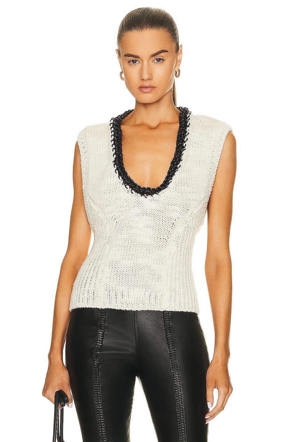 Image 1 of Aisling Camps Leather Crochet Vest in Ivory & Black