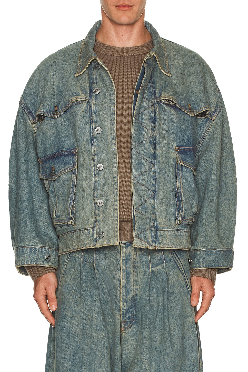 Image 1 of Art Community Washed Indigo Reversible 7 Pocket Japanese Denim Jacket in Washed Indigo