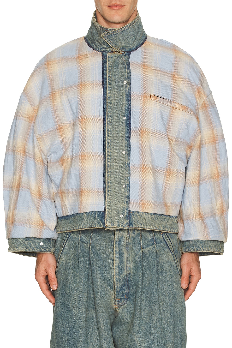 Art Community Washed Indigo Reversible 7 Pocket Japanese Denim Jacket In Blue