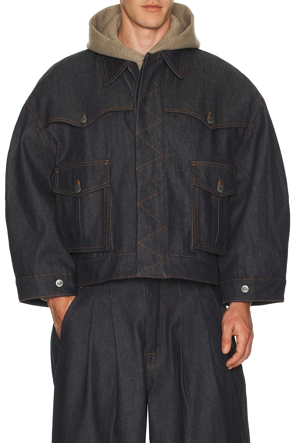 Image 1 of Art Community Reversible 7 Pocket Japanese Denim Jacket in Indigo & Brown