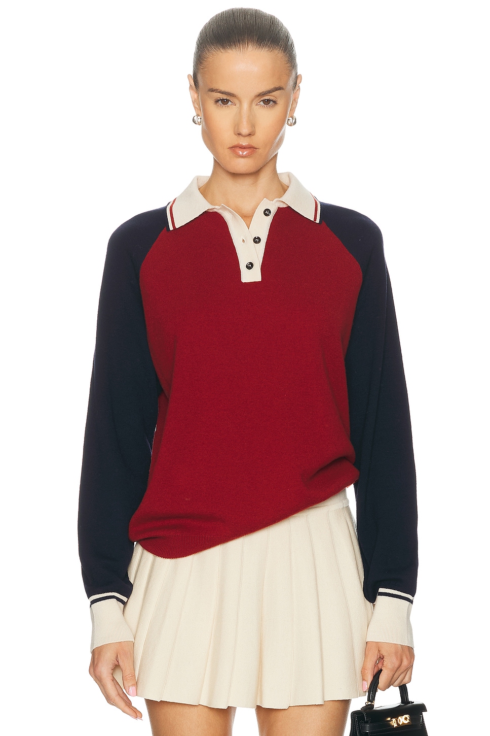 Image 1 of Amiya Yale Polo Sweater in Red Wine & Blue