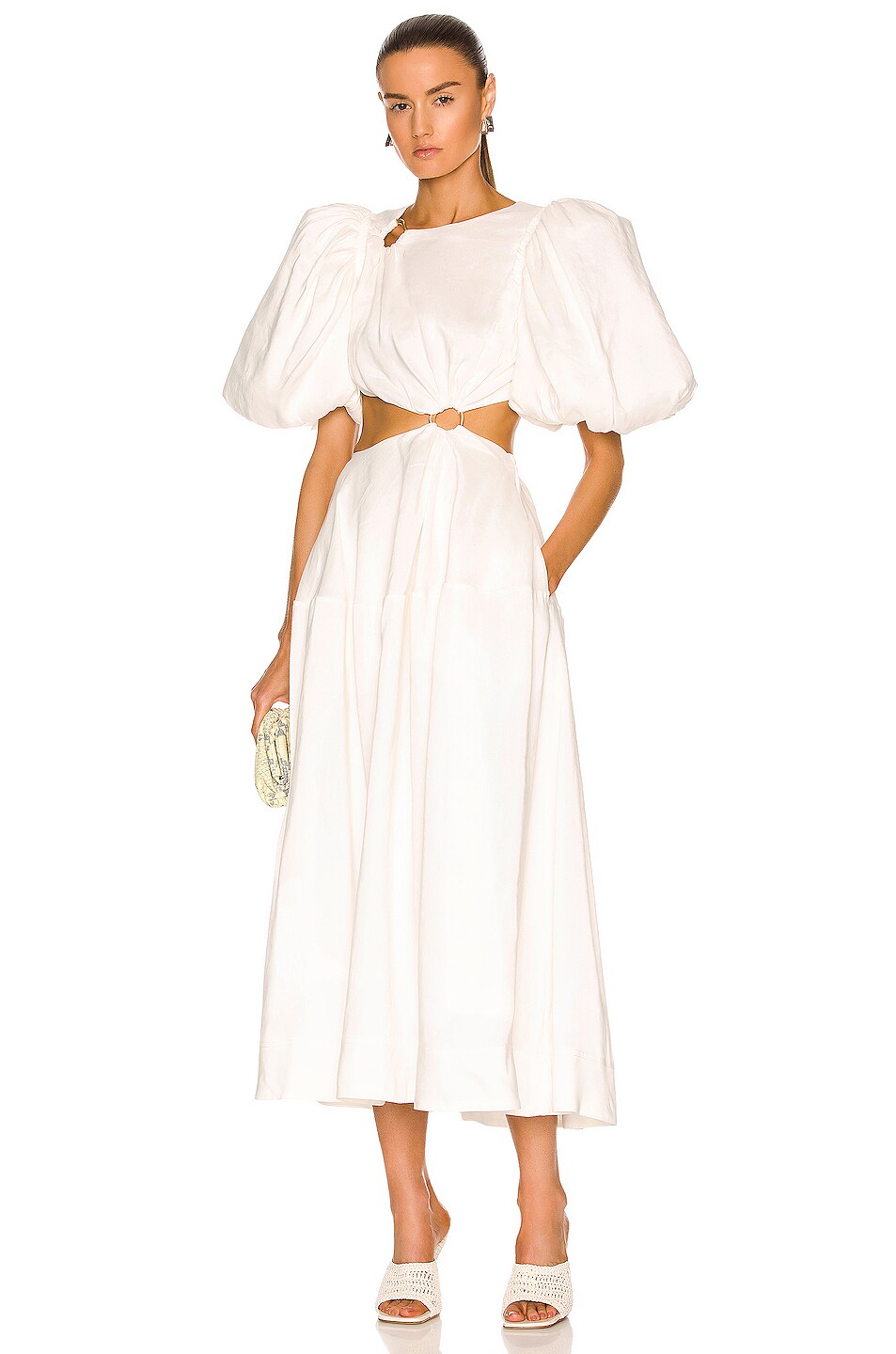 Image 1 of Aje Vanades Cut Out Ring Midi Dress in Ivory