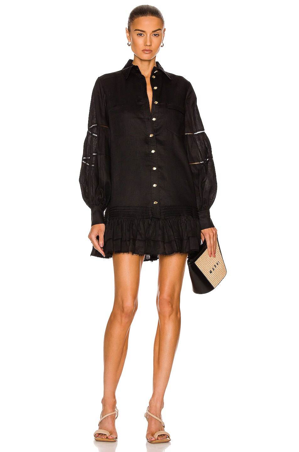 Aje Lotus Shirt Dress in Black | FWRD