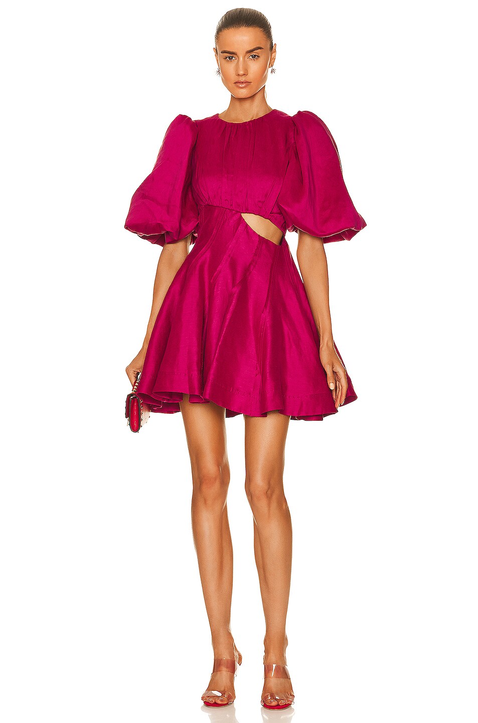 Image 1 of Aje Admiration Asymmetric Mini Dress in Fuchsia