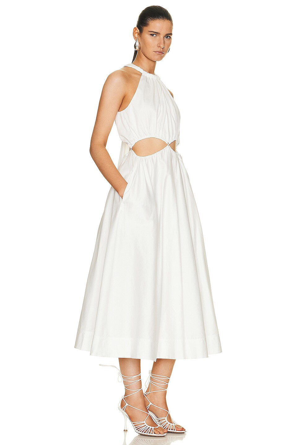 Aje Henriette Tie Strap Midi Dress in Ivory FWRD