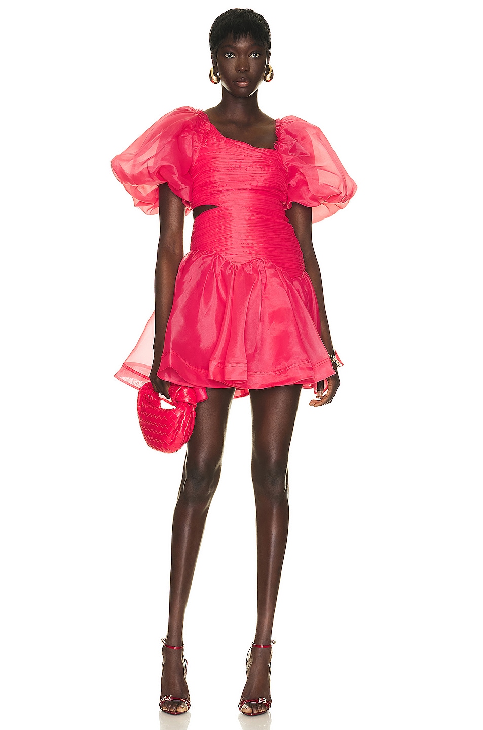 Image 1 of Aje Joan Puff Sleeve Mini Dress in Rouge Pink