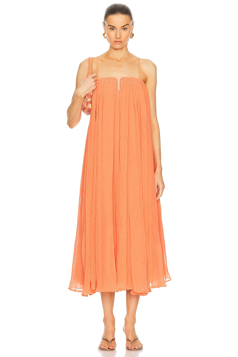 Image 1 of Aje Filigree Sweetheart Midi Dress in Sunset Orange