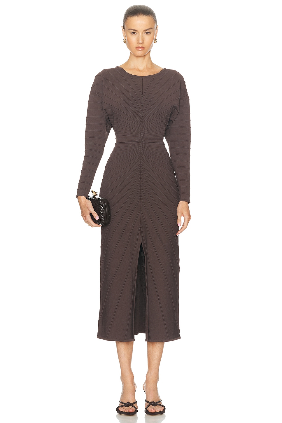 Image 1 of Aje Modernist Cocoon Knit Dress in Umber Brown