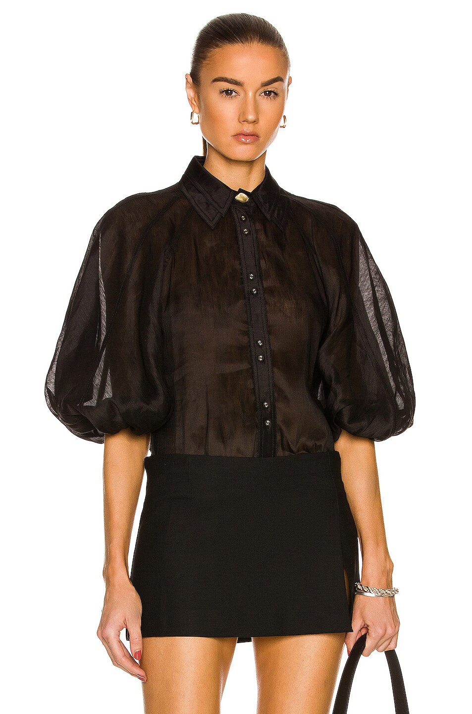 Aje Palms Puff Sleeve Shirt in Black | FWRD