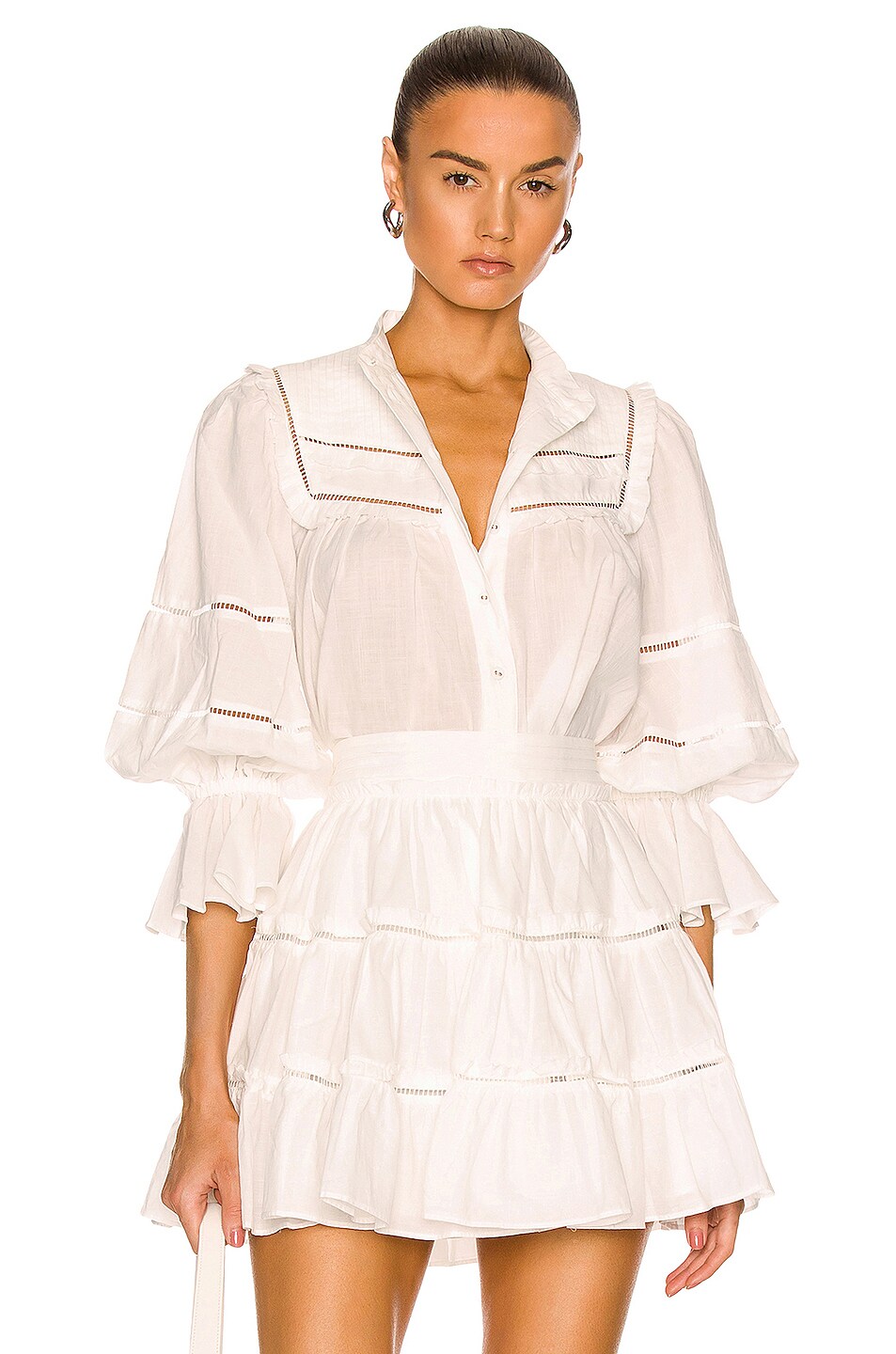 Image 1 of Aje Recurrence Frill Button Up Blouse in Ivory