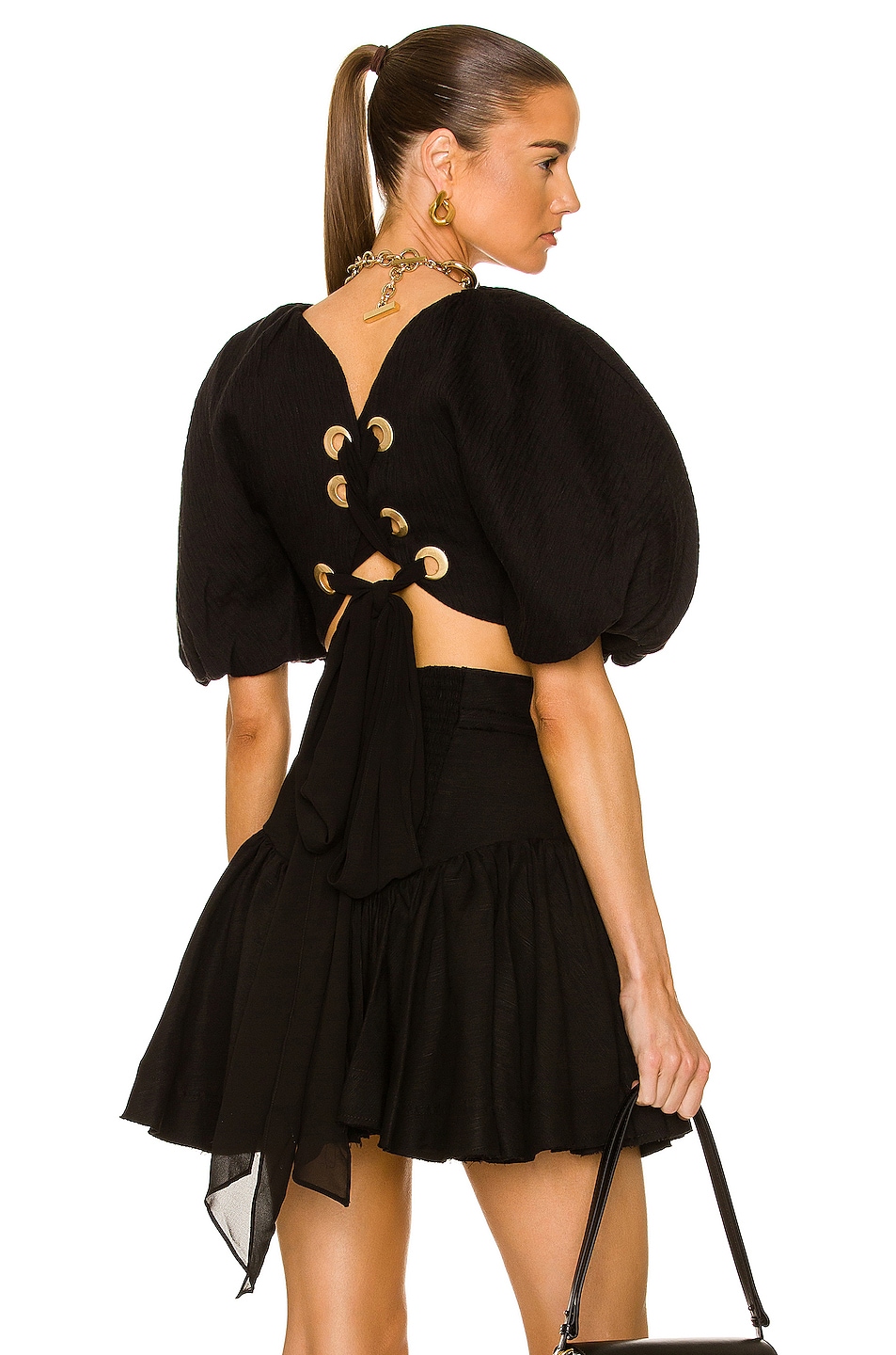 Image 1 of Aje Admiration Lace Up Cropped Top in Black