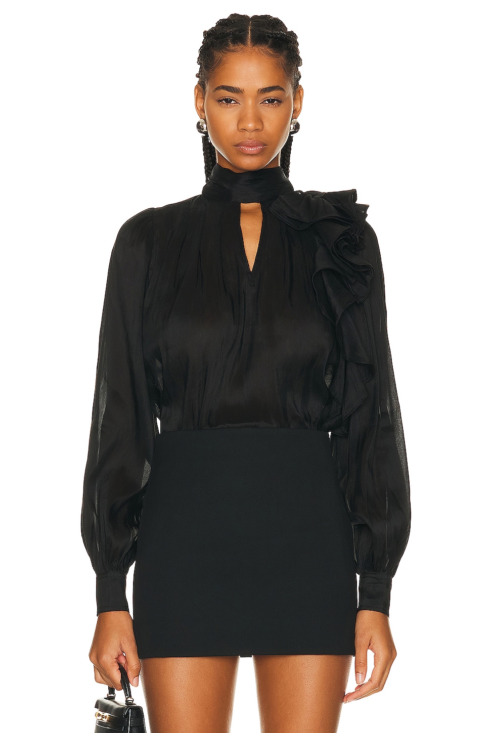 Image 1 of Aje Aura Frilled Tie Blouse in Black