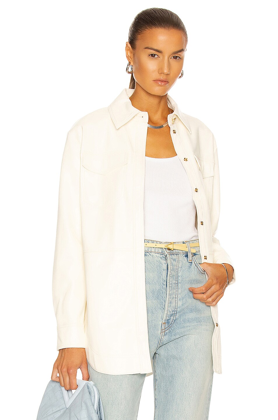Image 1 of Aje Ryka Faux Leather Shirt in Ivory