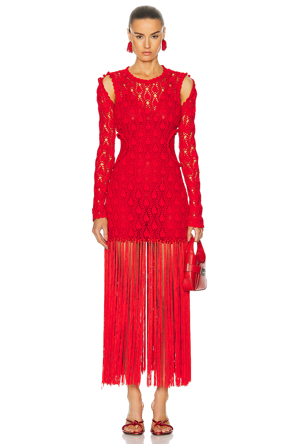 Image 1 of AKNVAS for FWRD For Fwrd Willow Crochet Gown With Detachable Sleeves in Red