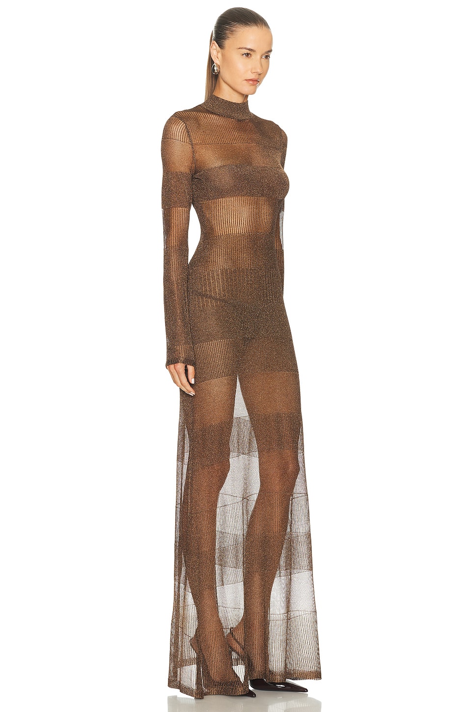 Aknvas Josephine Ultra Fine Pointelle Gown In Brown