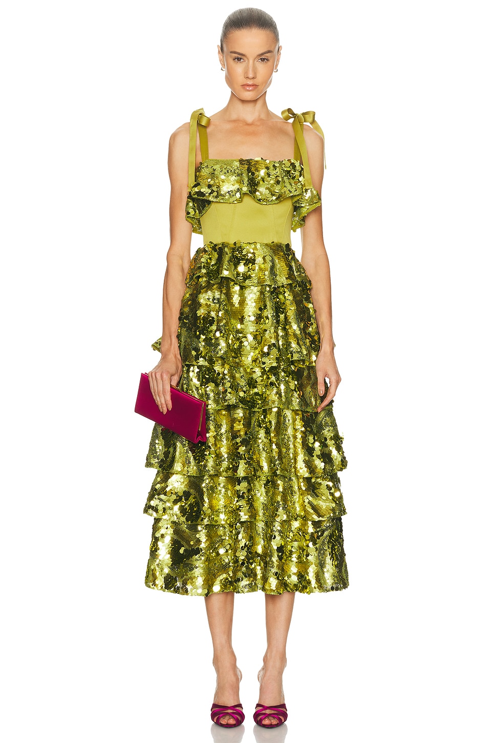 Image 1 of AKNVAS Asta Sequin Dress in Citronnelle