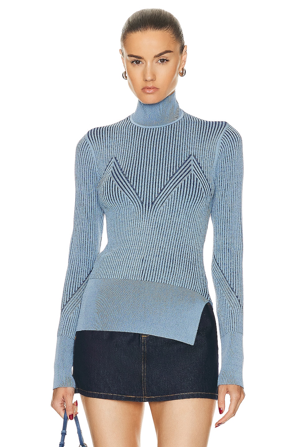 Lennox Two Toned Knit Top in Blue