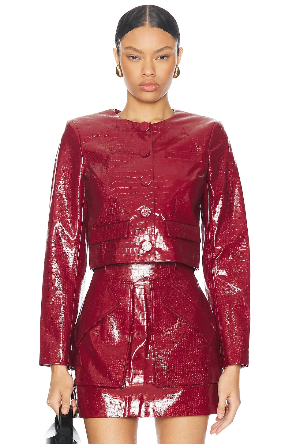 Image 1 of AKNVAS for FWRD Cropped Barnett Jacket in Burgundy