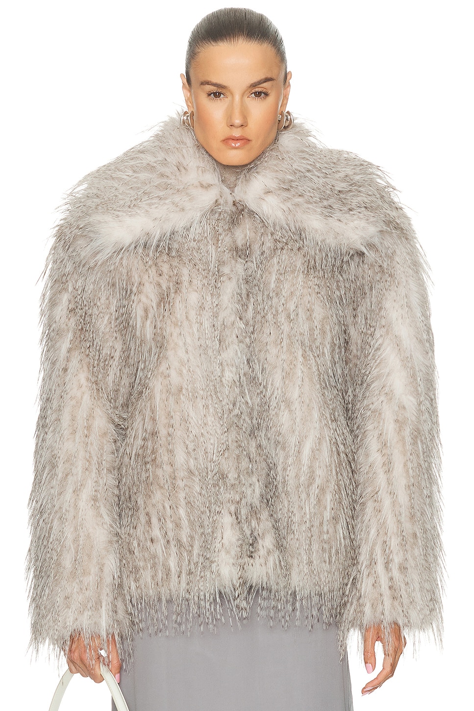 Aknvas Dagmar Short Faux Fur Coat In Gray
