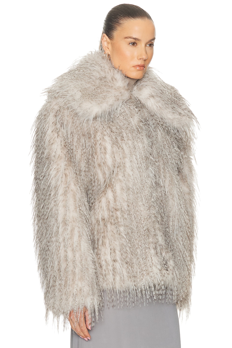 Aknvas Dagmar Short Faux Fur Coat In Gray
