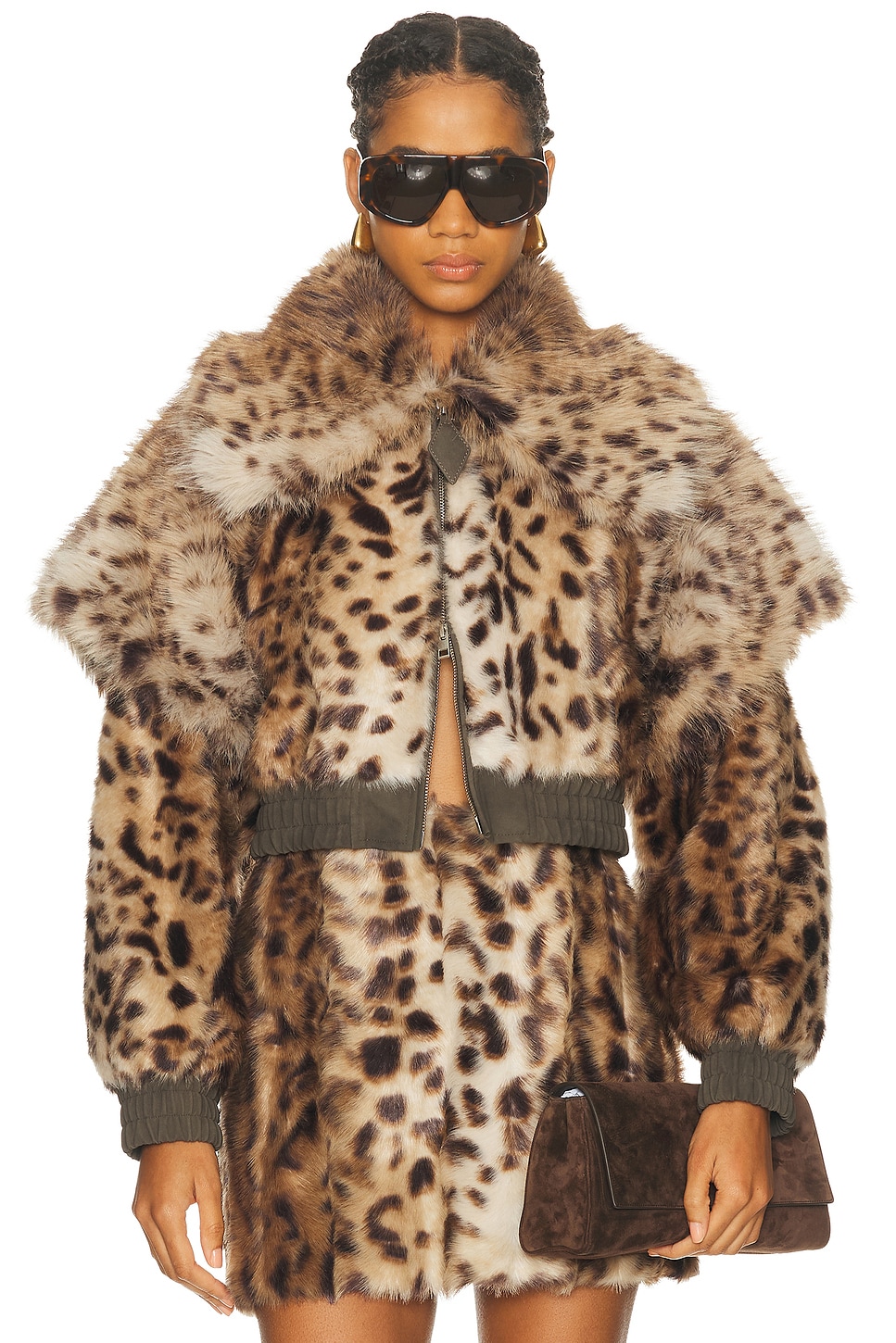Aknvas Valde Faux Fur Bomber Jacket In Animal Print