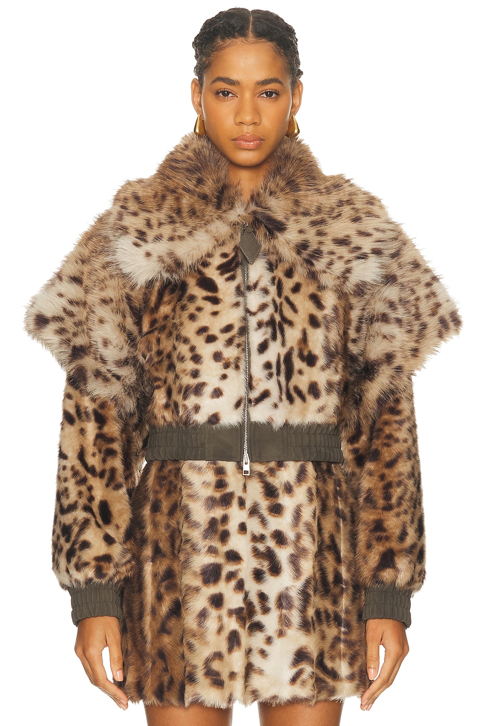 Aknvas Valde Faux Fur Bomber Jacket In Animal Print