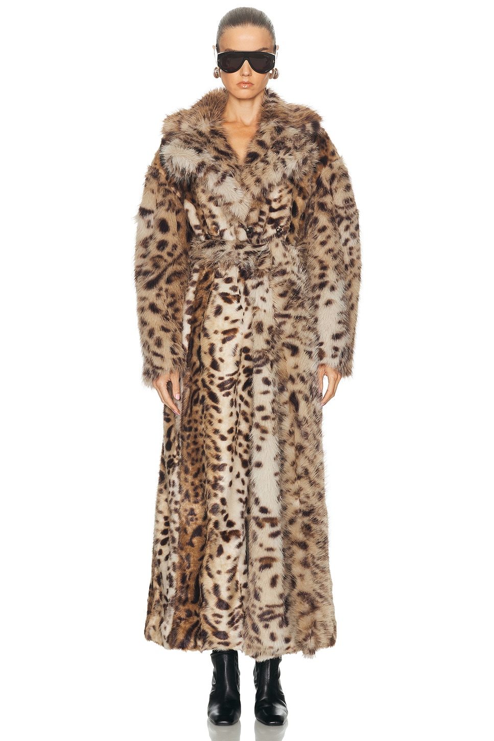 Aknvas Kassel Faux Fur Long Coat In Animal Print