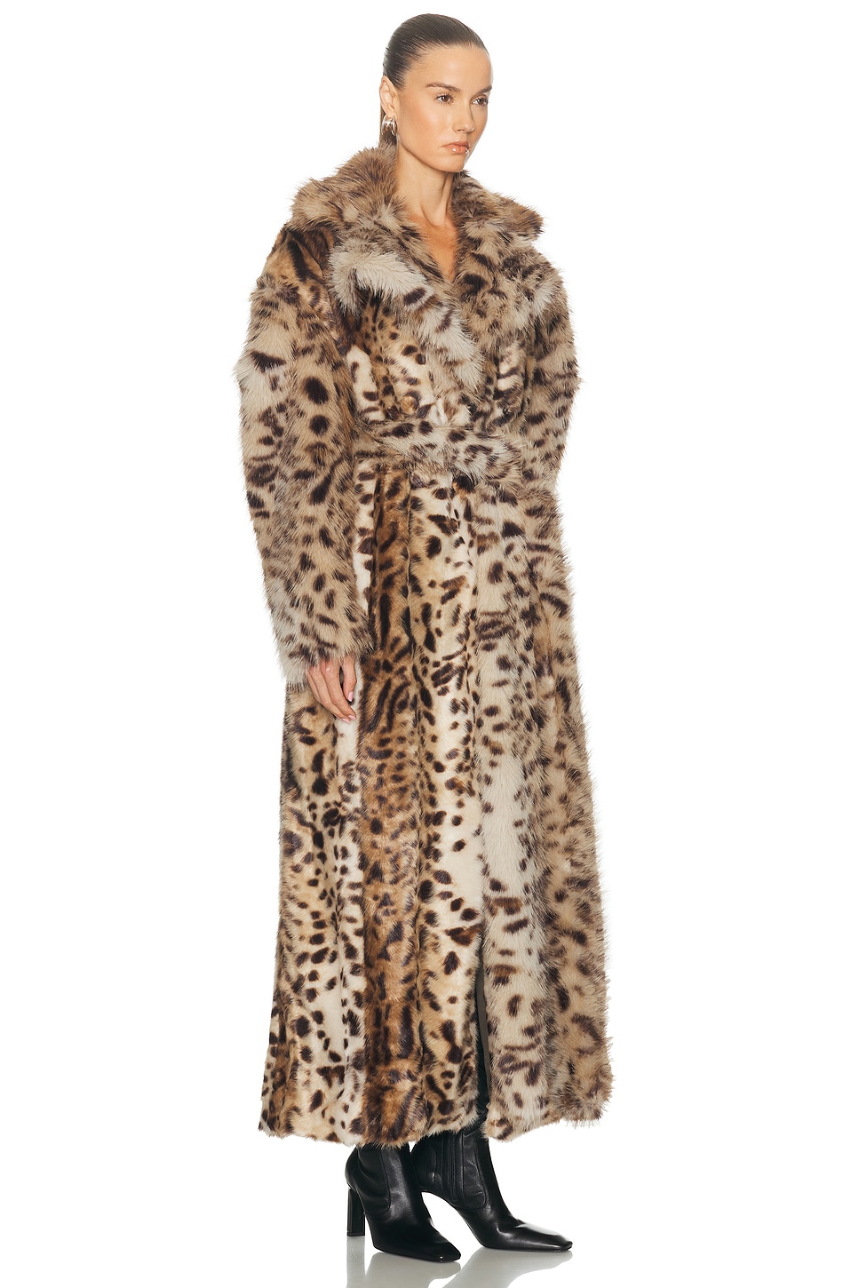 Aknvas Kassel Faux Fur Long Coat In Animal Print