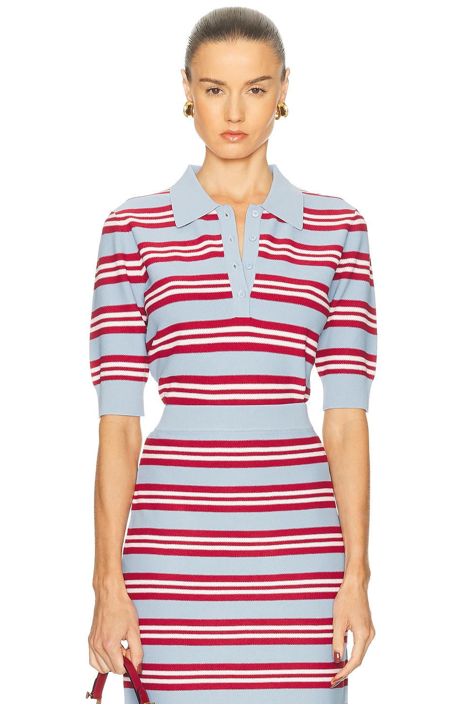 Image 1 of AKNVAS Emma Top in Garnet Stripe