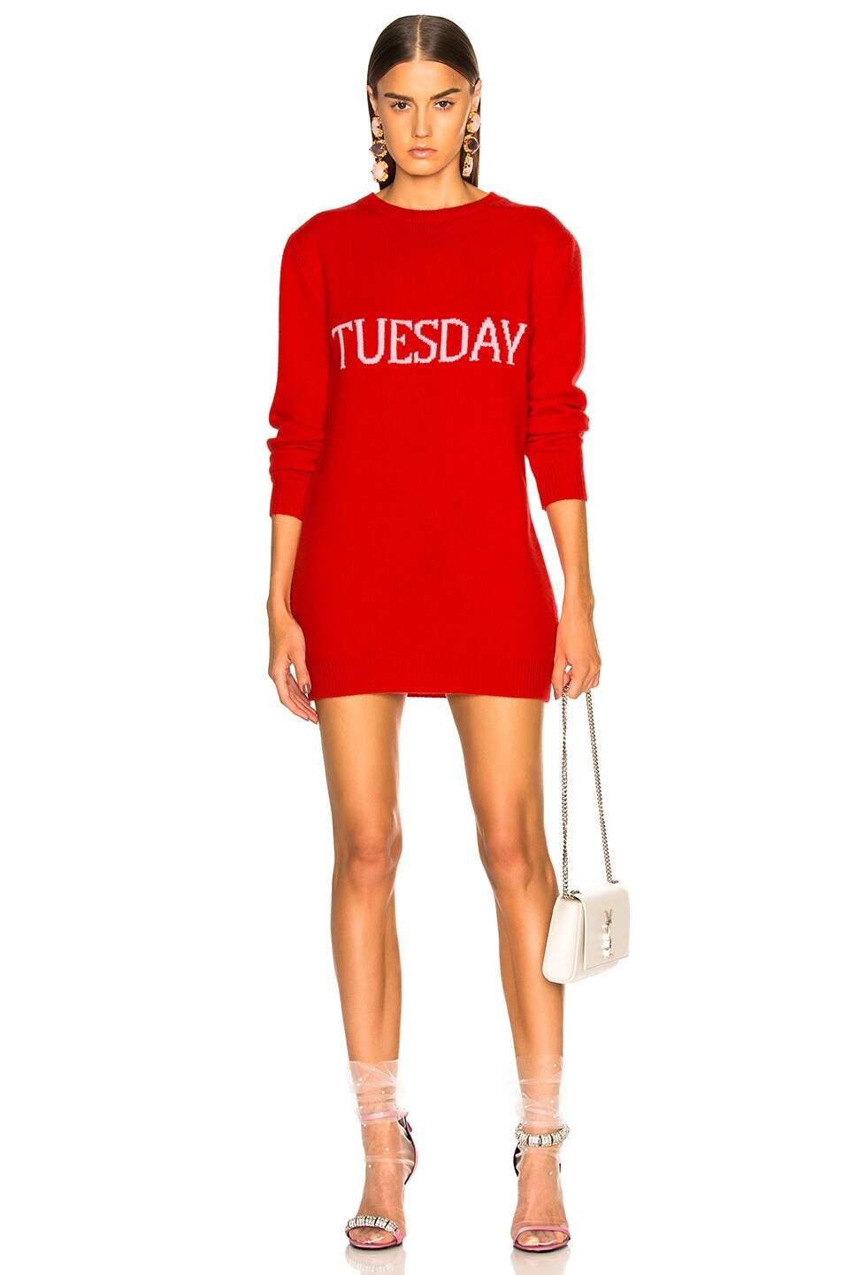 Image 1 of ALBERTA FERRETTI Tuesday Crewneck Sweater Dress in Red
