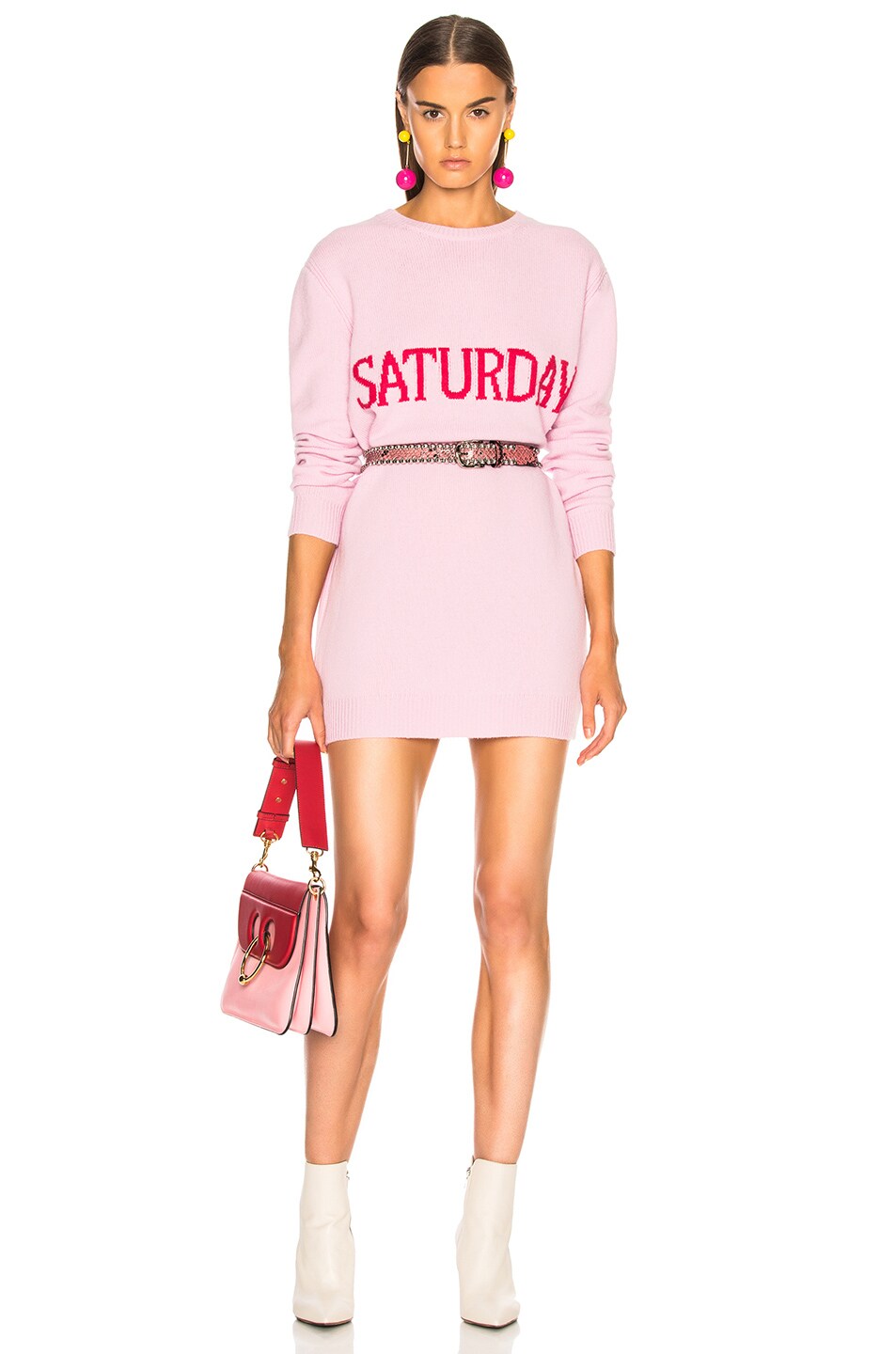 Image 1 of ALBERTA FERRETTI Saturday Crewneck Sweater Dress in Light Pink & Pink