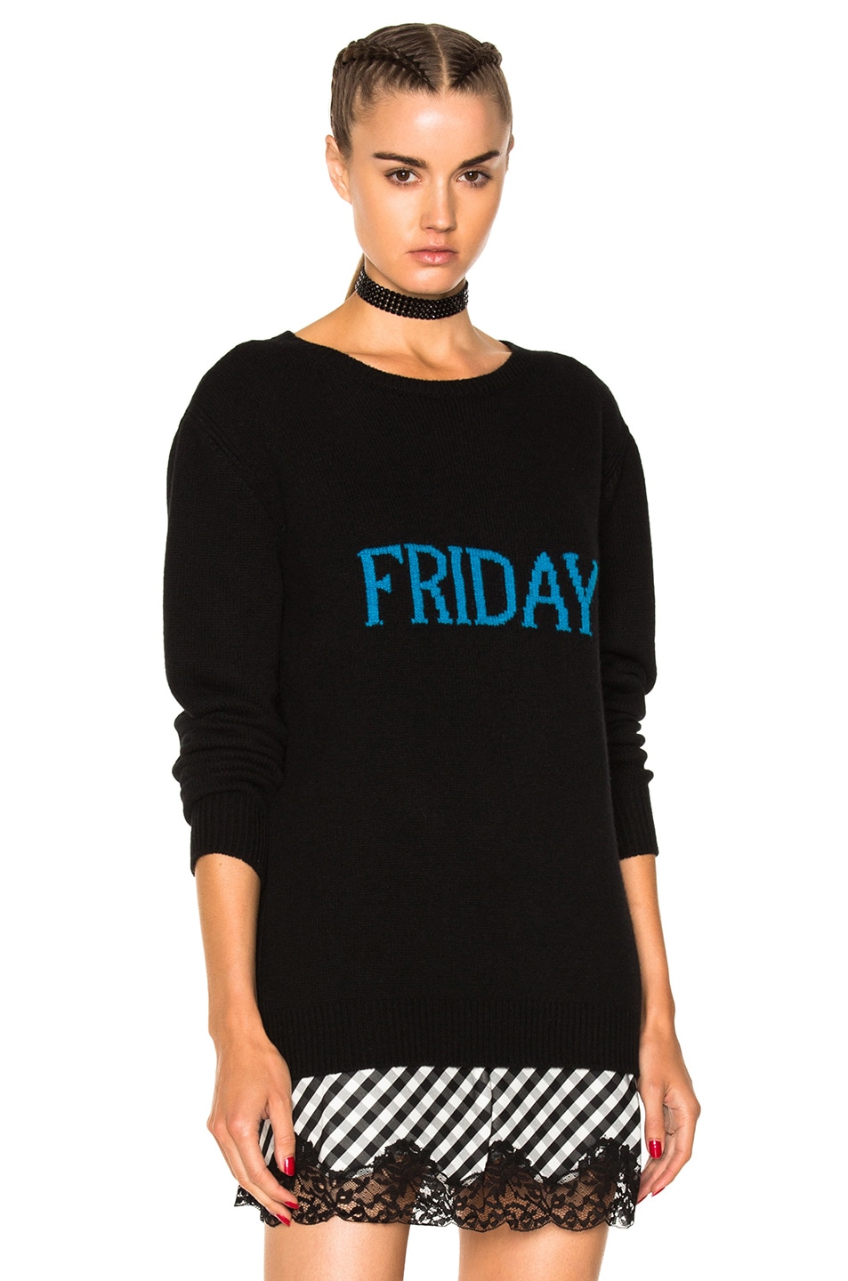 Image 1 of ALBERTA FERRETTI Friday Crewneck Sweater in Black & Blue