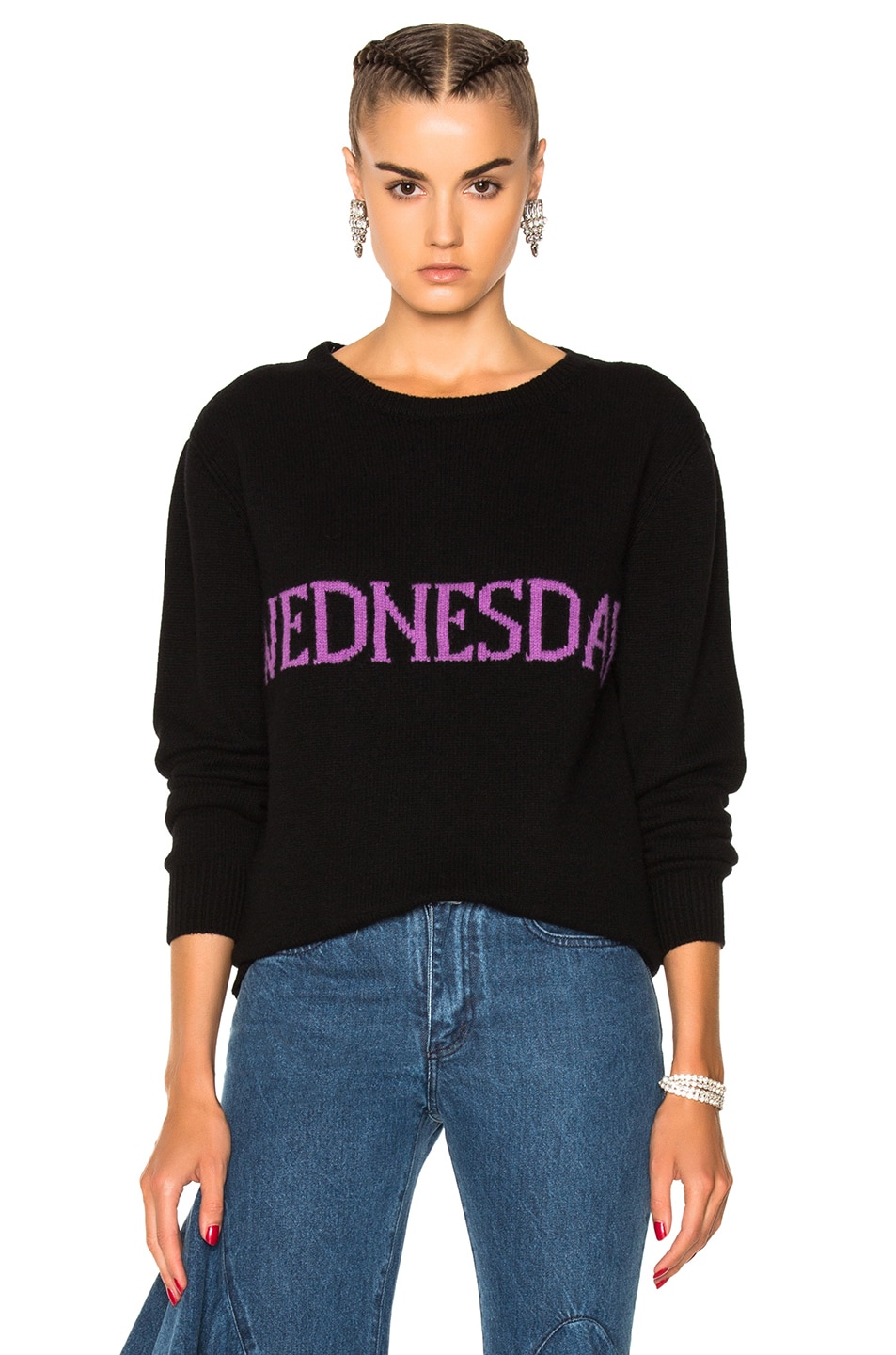 Image 1 of ALBERTA FERRETTI Wednesday Crewneck Sweater in Black & Purple